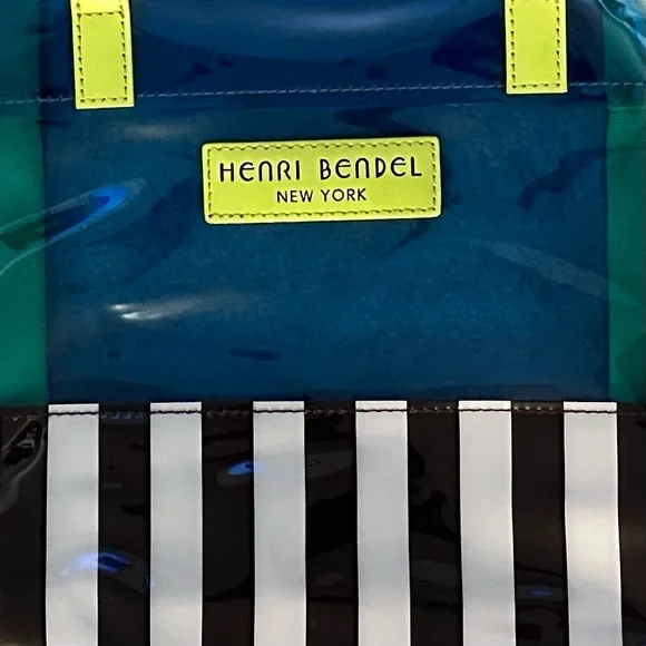 HENRI BENDEL Clear PVC Striped Tote Bag Blue & Green - Picture 6 of 14